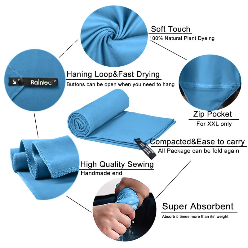 Rainleaf منشفة راينليف ميكروفايبر مثالية للسفر والصالة الرياضية والتخييم. تجف بسرعة - تمتص الماء بشكل ممتاز - مدمجة للغاية - خفيفة الوزن. - Image 3